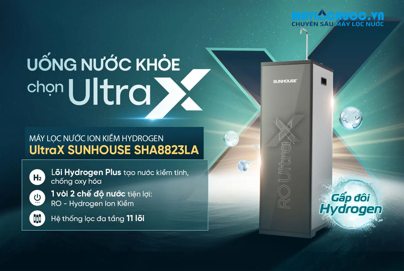MÁY LỌC NƯỚC ION KIỀM HYDROGEN UltraX SUNHOUSE SHA8823LA - 11 lõi lọc